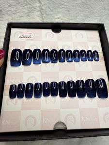 Navy Blue Cat Eye Press On Nails