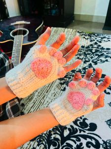 White Fingerless  Cat Paw Gloves