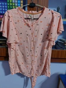 Cute Heart Print Flutter Sleeve Top