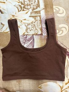 Dark Brown Square-Neck Crop Tank Top