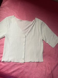 Ribbed Button-Up Top