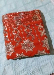 Elegant Orange Sequin Saree