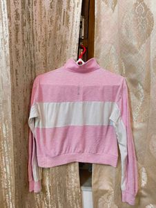 Pastel Pink- Cropped Cotton Blend Sweatshirt