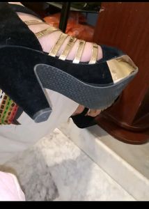 Black Velvet Golden Strip Heel..new Heel.. Not Eve