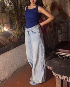 Blue Sleeveless Cowl Neck Top