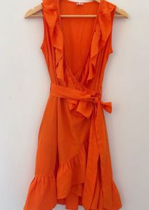 Orange Ruffled Wrap Dress