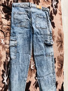 Light Wash Denim Cargo Pants