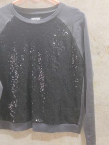 sequin full sleeves grey tshirt