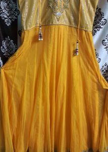 Yellow Embellished Anarkali Kurti For Women