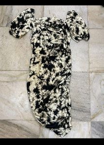 Tie And Dye Bodycon Dress With Floral Print
