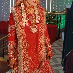 Red &amp; Gold Embroidered Lehenga