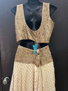 Off white Lengha Choli With Golden Shimmer Blouse