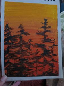 Sunset Forest Oil Pastel Artwork