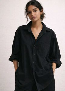 Classic Baggy Black Button-Down Shirt