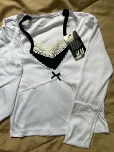 Lace Trim Bow Tie Crop Top