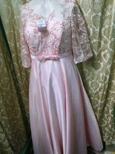 Elegant Pink Lace Sleeve Gown