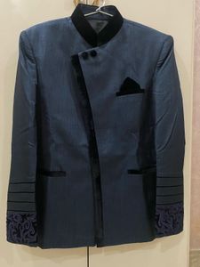 Stunning Electric Blue-Grey Indowestern Suit Set