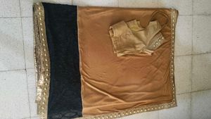 Golden And Black Party Wear Sari With Stitch Blous