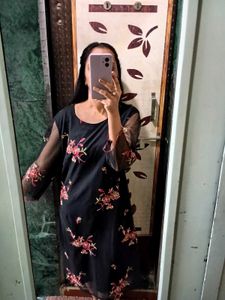 Embroidered Sheer Sleeve Dress