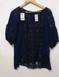 Trendy New Navy Blue Lace Top