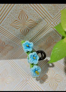 Blue Floral Crochet Hair Clip