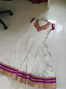 Elegant White &amp; Gold Anarkali Kurta