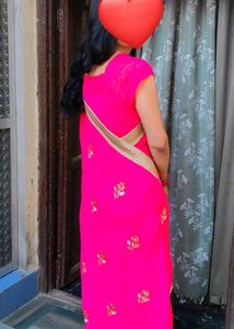 Pink Saree with Gold Border