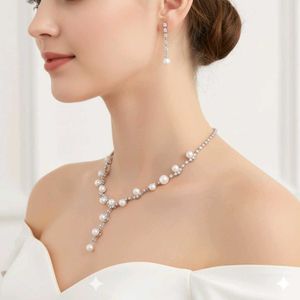 Pearl Drop & Crystal Necklace Earring Set