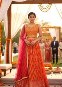 Orange Embroidered Lehenga Choli