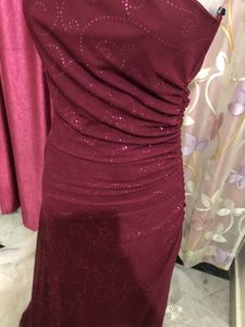 Burgundy One-Shoulder Sparkle Dress