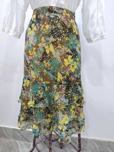 Floral Ruffle Midi Skirt