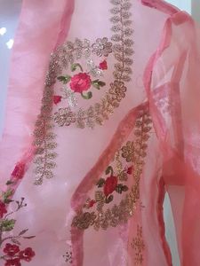 Diwali Pink Organza Embroidered Zipped Coat