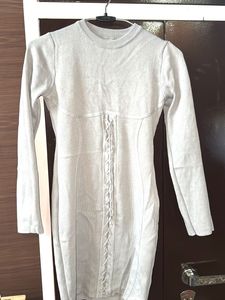 Grey Lace-Up Mini Dress