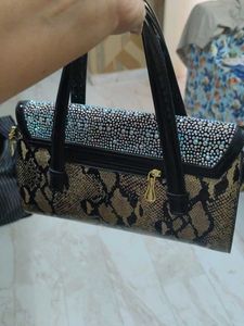 Stylish Snake Print &amp; Rhinestone Handbag