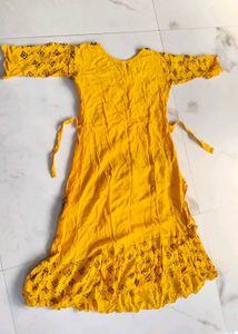 Girls Yellow Embroidered Dress