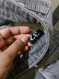 Grey Denim Cargo Jeans With Good Condition