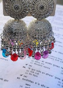 Silver And Multicolour Traditional Earrings
