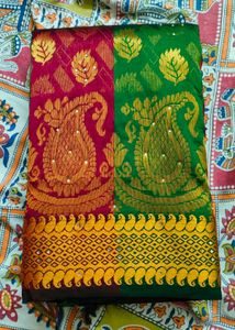 Maroon And Green Fancy Party Wear Saree