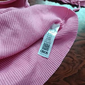 ASOS Pink Ribbed Lace-Up Crop Sweater