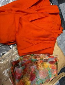 Women Orange Kurta Palazzos &amp; Floral Dupatta