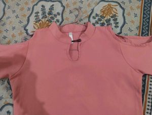 Stylish Pink Shoulder Cut Top