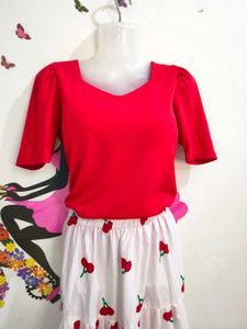 Cherry Print Skirt And Top