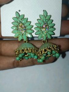 Green Jhumka Earrings