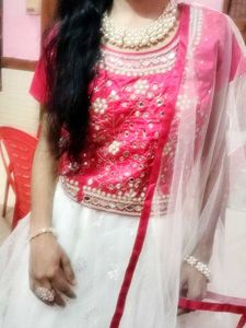 Elegant Pink &amp; White Lehenga Set