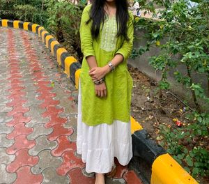Floral Embroidered Straight Kurta With Skirt