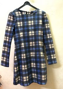 Blue Plaid Long Sleeve Dress