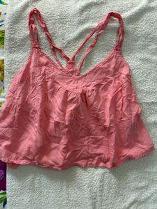 Coral Cropped Tank Top with Strappy Back