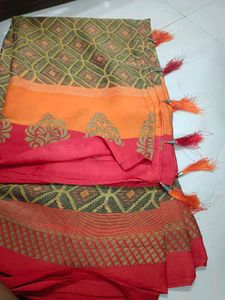 Red &amp; Orange Silk Blend Saree