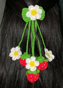 Crochet Strawberry Flower Hair Clip