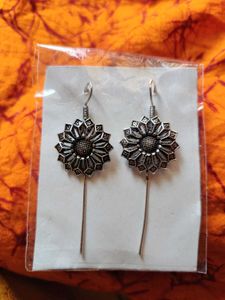 Silver Flower Drop Earrings